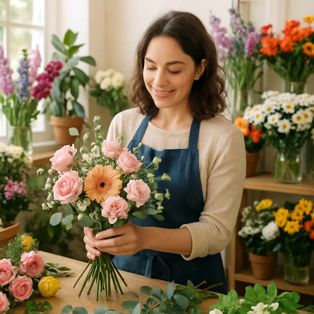 A florist arranging flowers